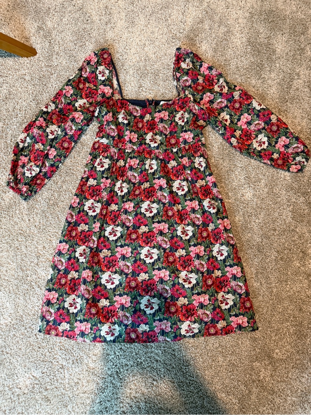 Floral Square-Neck Long Sleeve Dress - Pink & Green